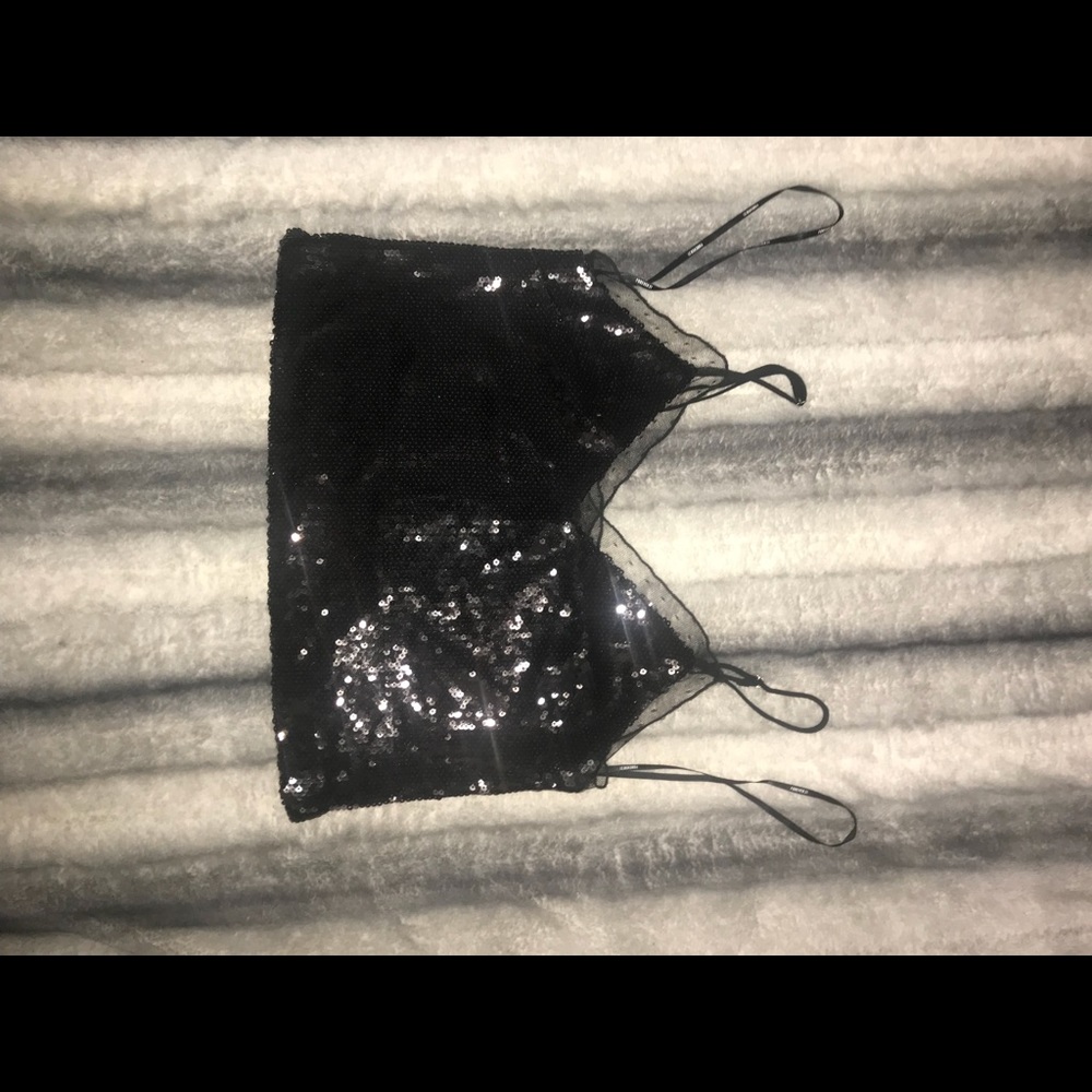 black sequin crop top
